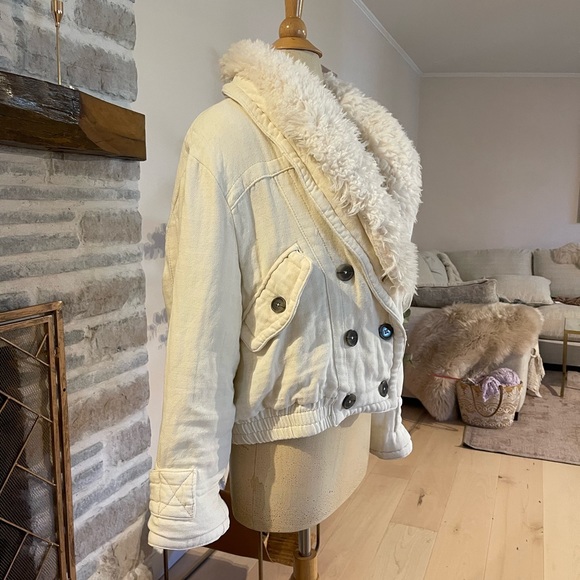 Thick ivory linen bomber jacket soft free people - Picture 10 of 10